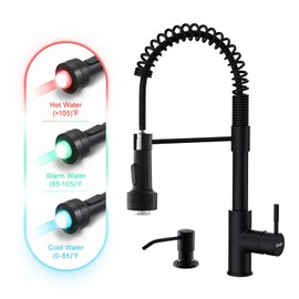 GIMILI Black Kitchen Faucet with Soap Dispenser Single Hole Pull Down Sprayer LED Faucet, Suitable for Farmhouses, RV, Laundry Room, Outdoor, and Campers. Llave para fregadero de cocina