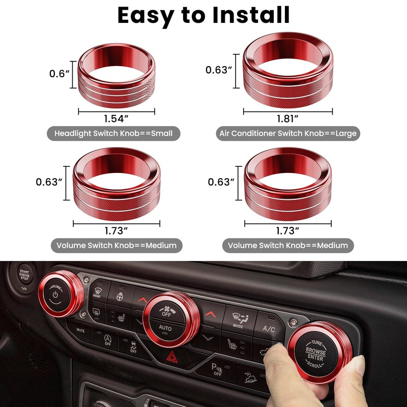 DIAMOOKY 8PCS Metal Button Knob Cover for Jeep Wrangler JL