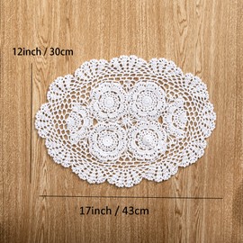 Eiyye 2-Pieces Handmade Cotton Crochet Doilies Oval Lace Table Crochet Placemats 12 x17inch, White