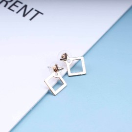 Allereyae Vintage Square Ear Jacket Earrings Geometric Square Earrings Hollow Square Stud Earrings Gold Front Back Earrings Jewelry for Women and Girls (Gold)