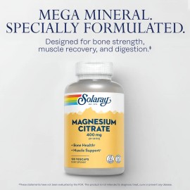Citrato de magnesio Solaray 180 cápsulas vegano 400 mg importado