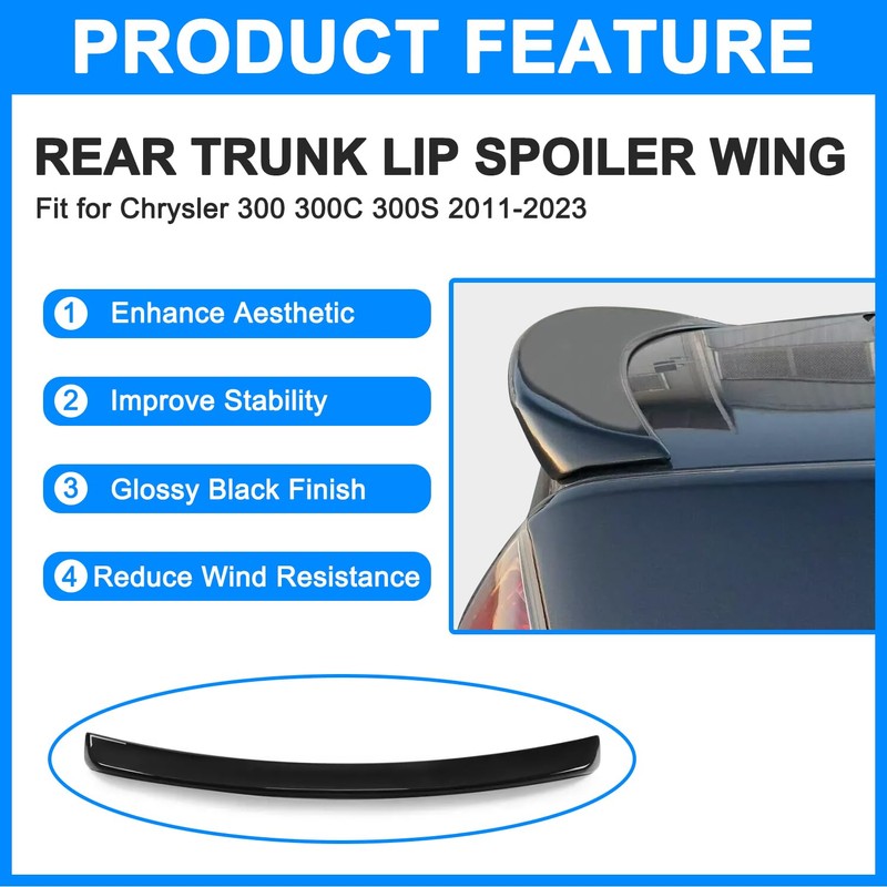 Collect Light Glossy Black Rear Spoiler Wing for 2011-2023 Chrysler
