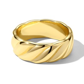 Me&Hz 14K Gold Plated Twist Band Statement Rings for Women 6mm Wide Ribbed Minimalist Thick Band Rings Flat Croissant Ring Stackable Chunky Gold Rings Size 7