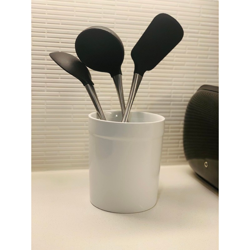 Fox Run 3950 Soporte para Utensilios, Gres Blanco, Mediano, Blanco