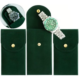 ZKGYUS Pack of 3 watch bag, watch case, cushion with picture, watch travel case, portable beaver watch storage bag, watch travel bag, watch storage bag for men and women