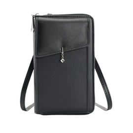 EOAMGO Crossbody Phone Bag for Women, Fashion Leather Shoulder Bag with Zipper, Small Wallet Travel Passport Storage Bag with Long Strap for Girls Ladies (Black)