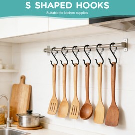 Qzakce Metal S Shaped Hooks 9cm Anti-Drop Hooks with Safety Buckle Heavy Duty Wall HangingHooks Fit Most of Rod for Kitchen Utensils Bathroom Organization Pots Plants Clothes Bags 10 Pack Black