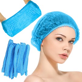 21inches Hair Net Disposable Bouffant Caps 100 Pcs, Elastic Dust Cap for Food Service, Kitchen Head Cover for Women (Blue)