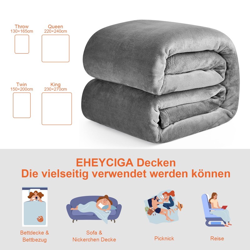 EHEYCIGA Fleece Blanket Grey Throws for Sofas Fluffy Warm Soft