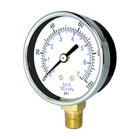 PIC Gauges 101D-254F Bottom Mount Dry Pressure Gauge w/ Black Steel Case, Brass Internals, Chrome Bezel, Plastic Lens, 2.5" Dial, 0/160 psi Range, 1/4" Male NPT