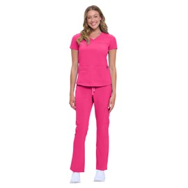 Natural Uniforms Womens 11 Pocket Cool Stretch Cargo Scrub Set (Hot Pink, Large)
