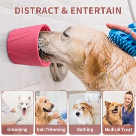 Dog Lick Bowl, Bestalk Anxiety Relief Slow Feeder Dog Lick Mat Treat Dispenser, Non-Slip Dog Licking Bowl Dog Enrichment Toys for Small Medium and Large Breed Dogs, BPA Free Silicone(Rose,S)