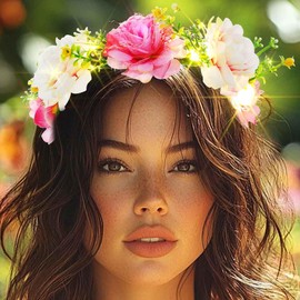 DRESBE Light Up Flower Headbands LED Floral Wreath Crown Headband Glow Rose Garland Hair Accessories for Women