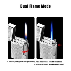 SNYYIAI Dual Flame Mode Classic Lighter, Jet Torch Lighter Soft Flame Lighter 2 in 1 Windproof Refillable Butane Lighter for Men Dad Husband Collect,Black c