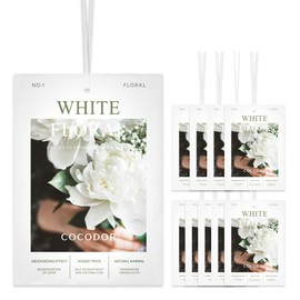 COCODOR 5 Packs White Floral Scented Sachets/Air Freshener Sachets Bags for Drawers, Closet, Cars, Long-Lasting Deodorizers Fresh Scents, Home Fragrance