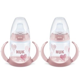 NUK - Taza de aprendizaje de 5 onzas, paquete de 2, corazones rosados, boquilla suave, asas de fácil agarre, sin BPA, a prueba de derrames, taza de transición