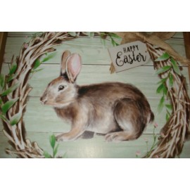 Holiday Home Happy Easter Bunny Rabbit Wreath Picture in Color Rustic Wood Frame Holiday Home