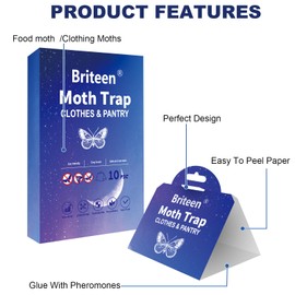 Pantry Moth Traps 10-Pack Safe and Effective for Food and Clothing- Glue Traps with Pheromones for Wool Closet Carpet Food and Cupboard K05