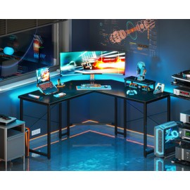AODK L Shaped Gaming Desk, Computer Corner Desk, PC Gaming Desk Table with Large Monitor Riser Stand for Home Office Sturdy Writing Workstation,51 * 19 inch,Classical Black