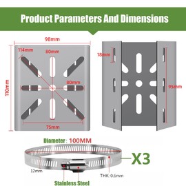 Universal Wall Mounting Bracket, Security Camera Mount, Vertical Pole Mount, Stainless Steel Mounting Corner Bracket with 3 Pcs 100mm Diameter Loops, for Camera Solar Panels PTZ Dome