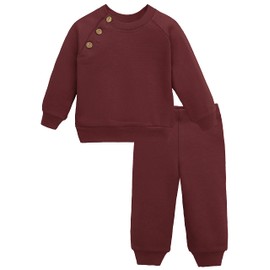Lilax Toddler and Baby Boy Outfit Set, Solid Sweatshirt & Sweatpants for Daily Wear and Playwear Pant Set (3-6 Months, Burgundy)