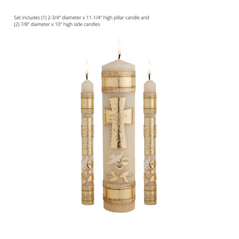 Needzo Wedding Unity Candle Set for Ceremonies, Gold Tone Commitment