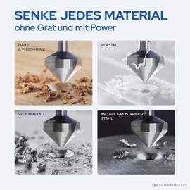 Falkenwald Countersink Set Made of HSS-CO Steel [6-Piece Including Storage Box] - Countersink Drill Wood Diameter 6.3 - 20.5 mm - Countersink Wood - Countersink Metal Countersink Metal