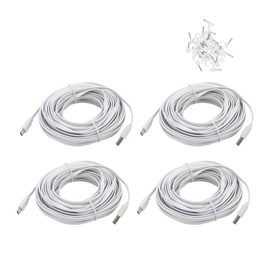 4 Pack 25 ft USB C Cable Type-C Extension Cord for CCTV WiFi Security Camera, Flat Waterproof Wire Clips