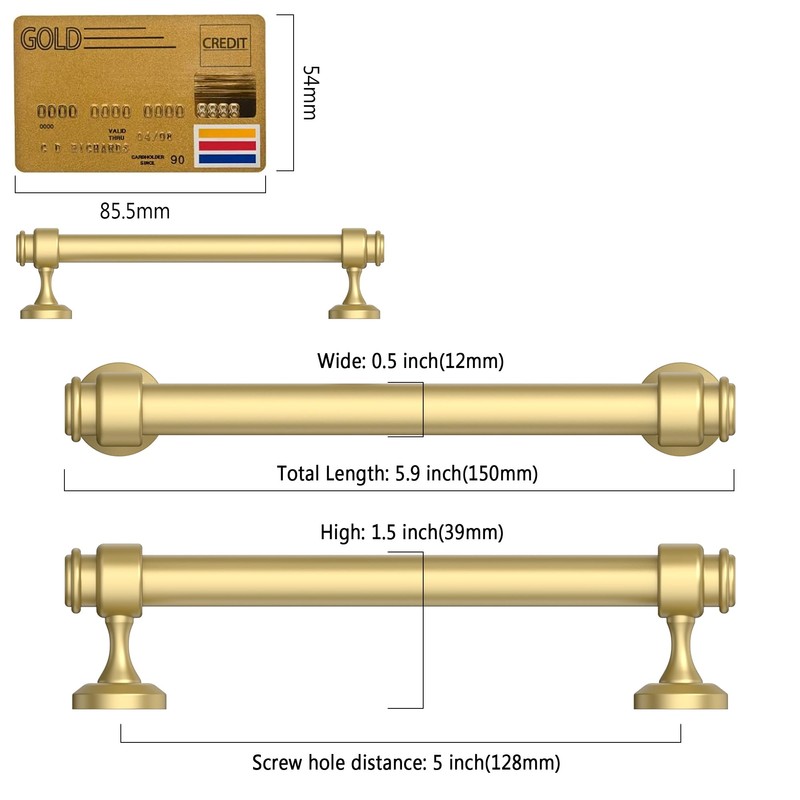 Amerdeco 10 Pack Brushed Gold Cabinet Pulls 5 Inch Hole