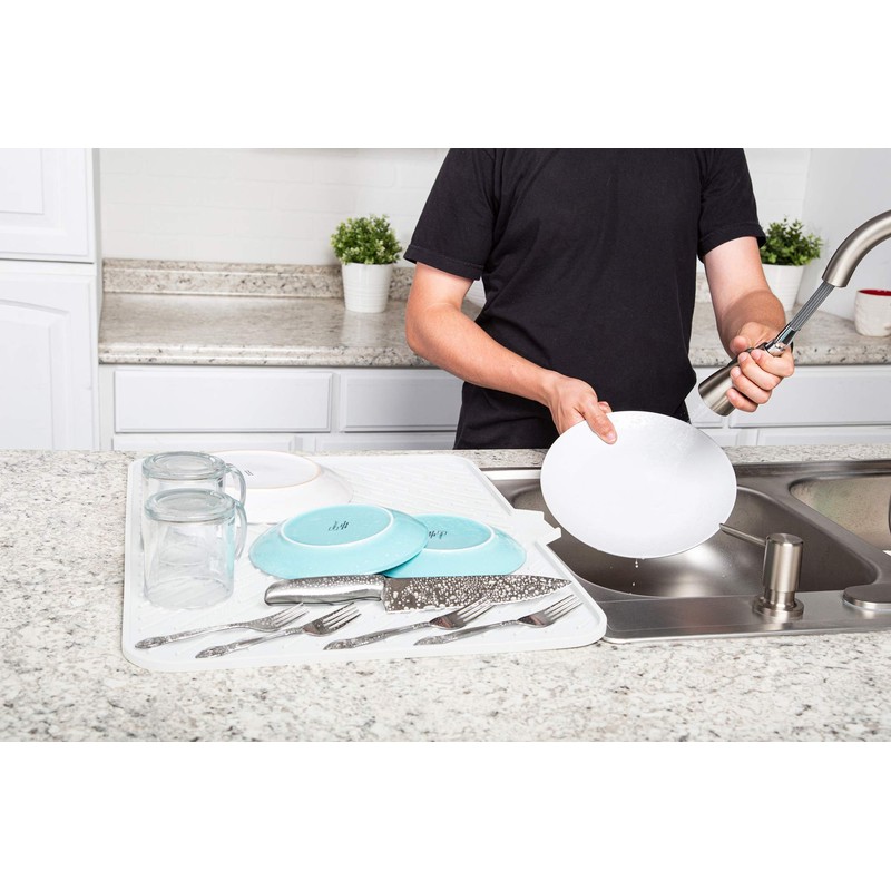 Luxet Silicone Dish Drying Mat with Built-in Drain Lip -