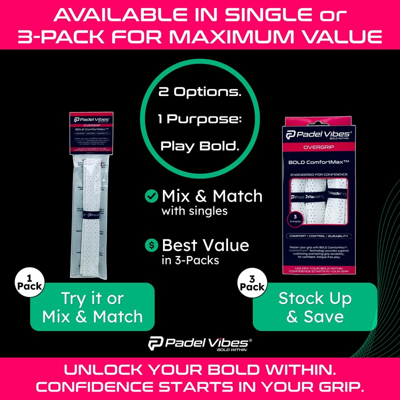 Padel Vibes BOLD ComfortMax Overgrip Perforated Ergonomic Overgrips for Padel,