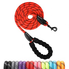 RTTOfy Heavy Duty Rope Dog Leash - 2/4/5/6/8/10 Foot with Padded Handle and Reflective Straps - Puppy Training Leash for Small/Medium/Large Breeds - (1/2" x 4 FT, Red)