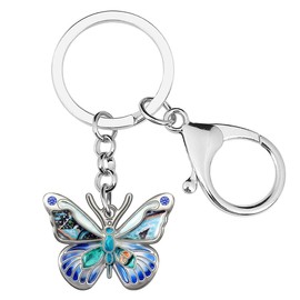 DALANE Llavero de aleación esmaltada con diamantes de imitación de mariposa, llavero de insectos, regalo de joyería para mujeres y niñas, Azul / Patchwork, 25mm x 33mm