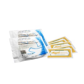 Shield Polythene Disposable Gloves and Oqard Cleansing Wipes (10 pack of gloves, Medium)