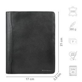 STILORD 'Roland' Genuine Leather Conference Folder A5 for Men and Women with Zip | Handy DIN A5 Format | Business Document Folder Leather, Obsidian Black, briefcase