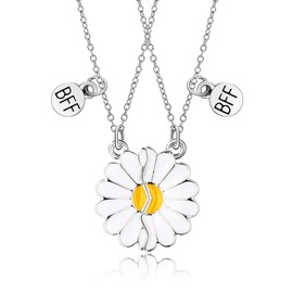 MJartoria BFF Necklace for 2-Daisy Best Friend Necklace Friendship Necklace Best Friends Forever Necklaces Valentines Day Gifts (Silver)