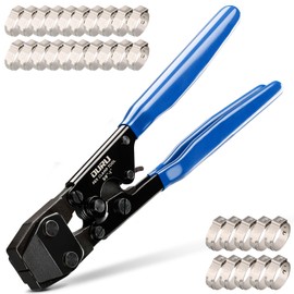 OURU Pex Crimping Tool Crimper with Stainless Steel Pex Clamps(20pcs 1/2",10pcs 3/4") Ratchet Pex Clamp Crimp Cinch Tool from 3/8" to 1"
