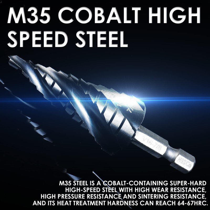 Matework M35 Cobalt Step Drill Bit Set, Four Spiral Flute