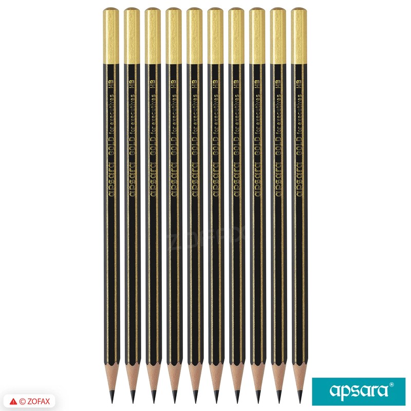 Apsara Gold 10 Wooden Pencils Eraser Sharpener Break-Resistant Lead Office