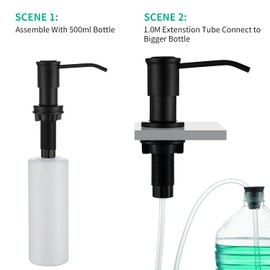 CREA Soap Dispenser for Kitchen Sink, Soap Dispenser Built-in, Sink Soap Dispenser for Kitchen, Liquid Soap Dispenser for Sink with 17 OZ Bottle and 39" Extension Tube Kit, Refill from The Top, Black