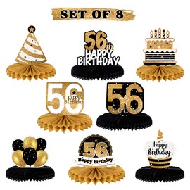 LINGTEER Happy 56th Birthday Table Honeycomb Centerpieces Cheers to 56th Birthday 56 Years Old Party Table Decorations Gift Sign.