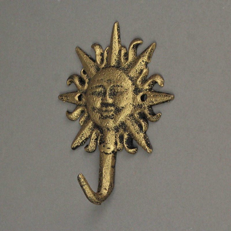 Set of 3 Decorative Cast Iron Sun Face Hooks -