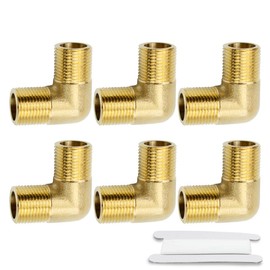 Bwintech 6 Pieces 90 Degree 1/4 Inch Male Thread to 1/4 Inch Male Thread BSP Thread Brass Angle Connector Pipe Fitting for Converting Pipe Connections