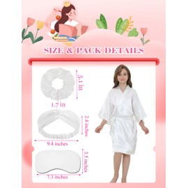 JIKAJA Girls Kids Silky Satin Robe Set for Spa Birthday Wedding Party Flower Girl Robe with Sleeping Mask Hair Band/Ring (White, 10