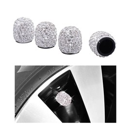 Ziciner 4 PCS Handmade Rhinestone Car Tire Valve Stem Cap, Sparkling Crystal Stem Air Cap Cover, Attractive Dustproof Bling Wheel Tire Valve, Universal for Cars Motorcycles Bikes (White)