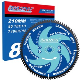 SHUZIYU 8 1/4 Inch (210MM)-80T, Arbor 5/8"-Diamond, Smooth Cut Coating. Circular Saw Blade, Table Saw Blade, Miter Saw Blade, for Laminate, Veneer Board, Plywood, Hard Wood, MDF and HDF Cutting