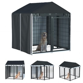 LYBOSH Outdoor Dog Kennel Cover,Full Coverage for 4.2'Dx4.2'Wx4.5'H Dog Cages,600d Heavy Duty Waterproof Large Dog Kennel Cover,(Kennel Not Included) Black