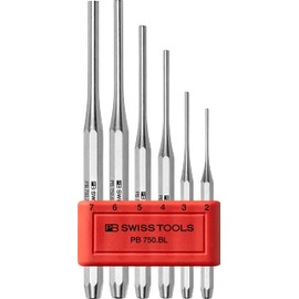 PB Swiss Tools Pin Punch Set PB 750 | 100% Swiss Made | 6-Piece Punch Set 2/3/4/5/6/7 mm Made of Octagonal Steel for Safe Driving Out or Driving Through Rivets, Pin, Bolts