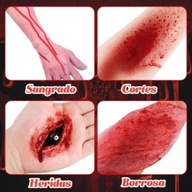 4PCS Maquillaje de Halloween Sangre Falsa, Pintura Corporal Sangre Falsa 100ml *4, Tintes Pigmentados Naturales, Fáciles de Limpiar, Fiesta de Halloween Maquillaje de SFX Cosplay