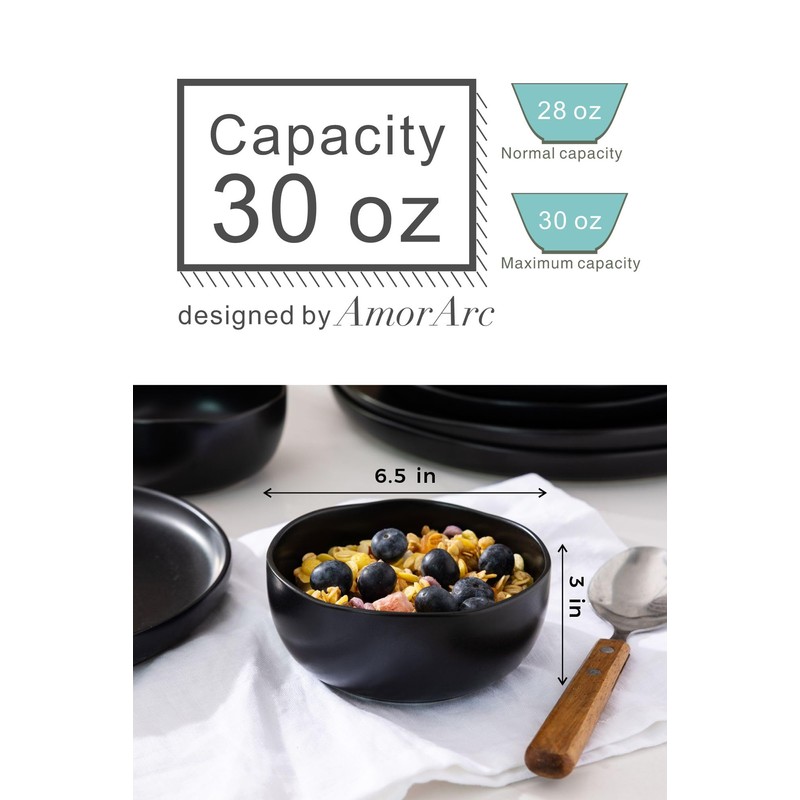 AmorArc Stoneware Cereal Bowls for Kitchen, 28oz Large Ceramic Soup